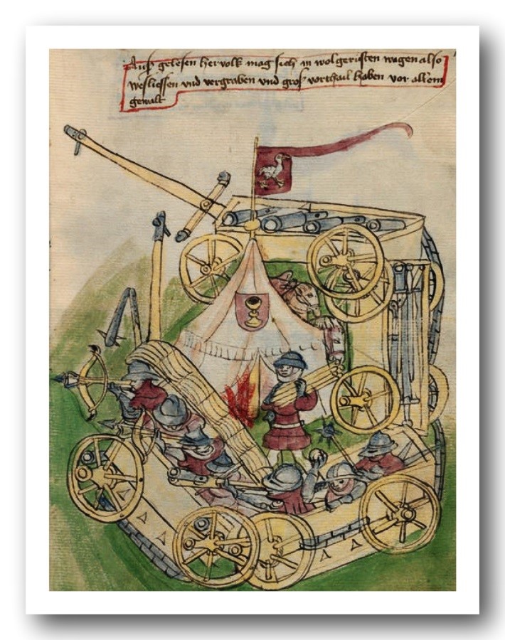 Hussite chariot castle - miniature 15th century
Image source: Chronicle of the Hungarians - Officina Nova 1995.