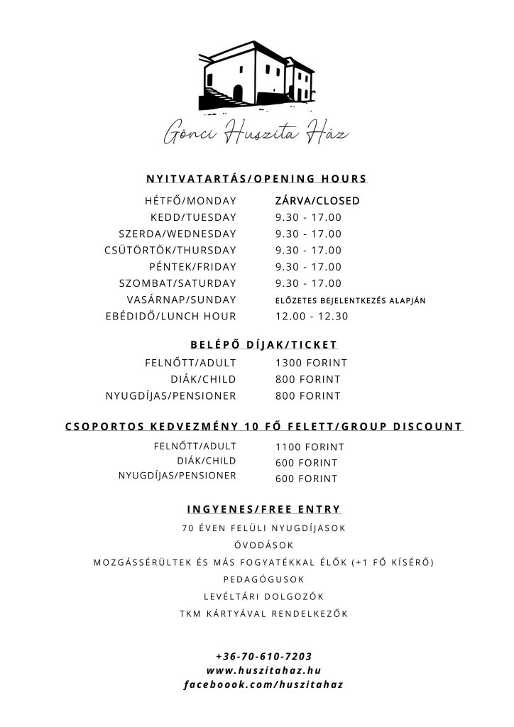 A huszita ház nyitvatartása
